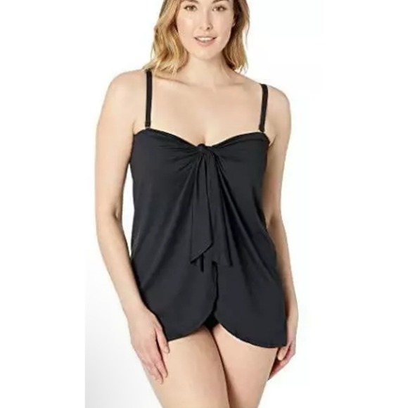 NWT LAUREN Ralph Lauren Black‎ Plus Beach Solids One Piece Swimdress 16W - Picture 1 of 9
